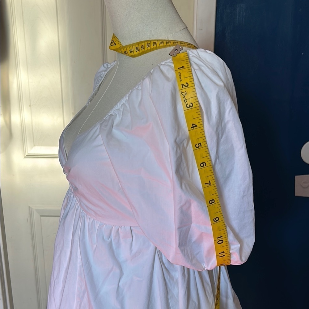 Elegant white Pink Puff Sleeve Dress - Picture 8 of 9